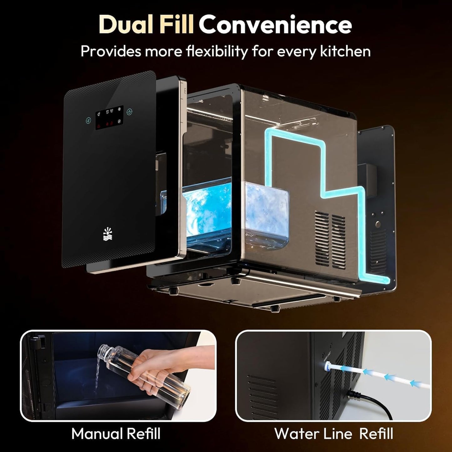EXNOS 2" Ice Ball Maker - 4 Ice Spheres in 35min, 144pcs/24H, Sphere Ice Maker with LED Quiet Panel, Auto/Manual Water Fill, LED Panel, Self-Cleaning Clear Ice Maker for Cocktail Whiskey Bourborn