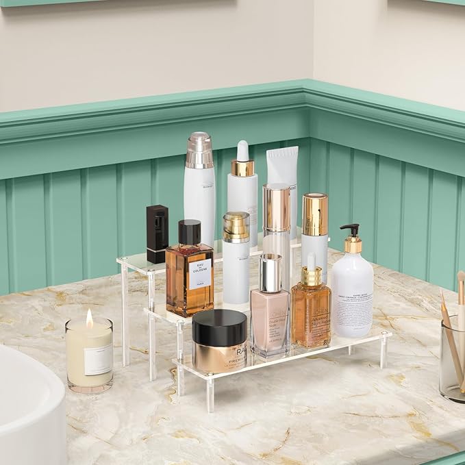 Aredpoook Acrylic Display Risers, 3 Tier Perfume Organizer Stand, Clear Cupcake Stand Holder, Large Shelf Risers for Figures, Dessert Shelves for Party, Display Shelf for Decoration and Organizer