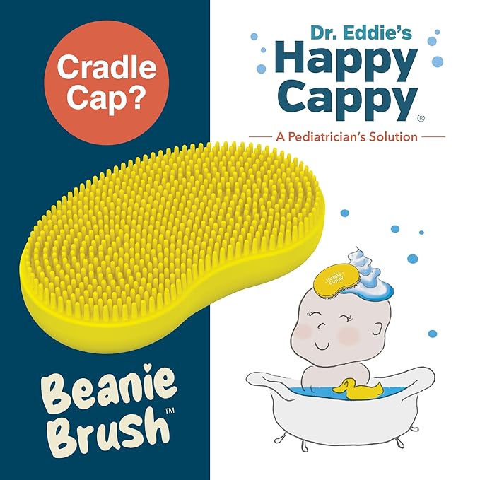 Happy Cappy Beanie Brush - Cradle Cap Brush for Babies, Dry Skin Care, Gentle Exfoliating Baby Scalp Scrubber for Bathing, Helps Dandruff and Flakes, Food Grade Silicone, BPA Free
