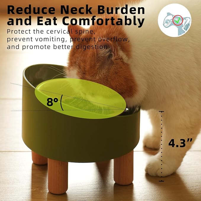 MS!MAKE SURE Cat Bowls, Adjustable Elevated Ceramic Cat Bowls with Anti-Slip Rubber Pad, Splash Guard, Lead & Cadmium Free, Whisker Friendly, for Puppies & Cats - 5.1" Wide, 295ML (10 oz), Pink-Green