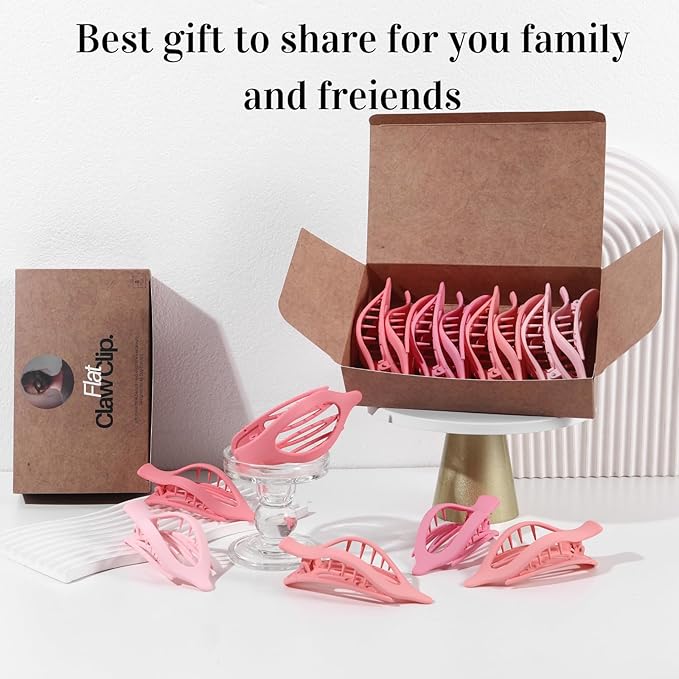 8 Pack Pastel Pink Flat Hair Clips – Cute Matte Gradient Claw Clips for Girls & Women, Strong Hold No-Slip Barrettes for Thick or Thin Hair, Aesthetic Soft Girl Style Accessories