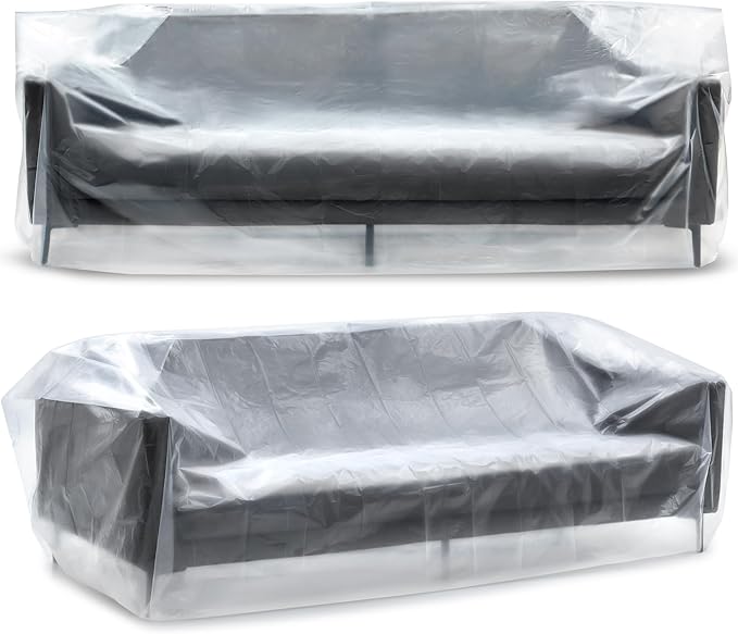 Plastic Furniture Covers for Moving - Heavy-Duty Couch Cover for Sofa, Waterproof & Dustproof Clear Moving Bags for Renovation, Wrap or Storage - Extra Large Bag Open Size 96 x 42 x 62 Inch