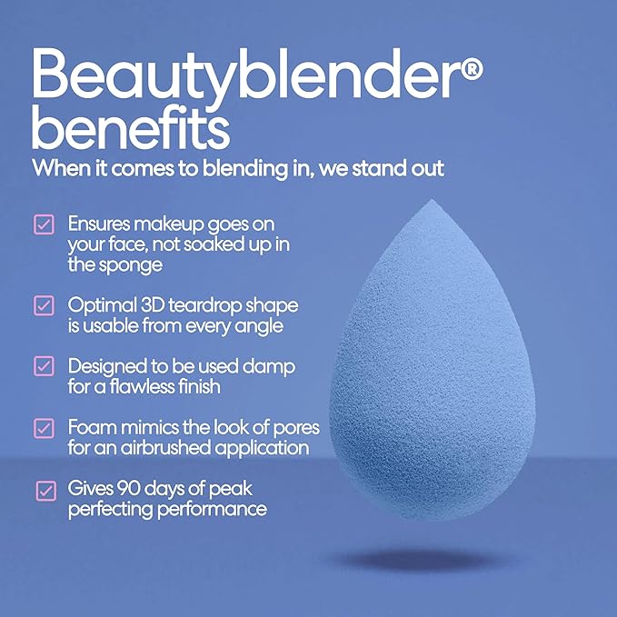 Beautyblender® Denim Beauty Blender Makeup Sponge, Super-Soft Foam Easily Blends Foundations, Powders & Creams, Made in USA, Reusable, Washable, Streak Free Application