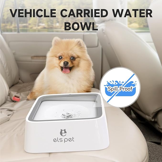 ELS PET Anti-Spill Dog Water Bowl with Floating Disk, Large Capacity, 2L/70 fl oz, Nylon Material, Dimension 10 x 10 x 3.5 in