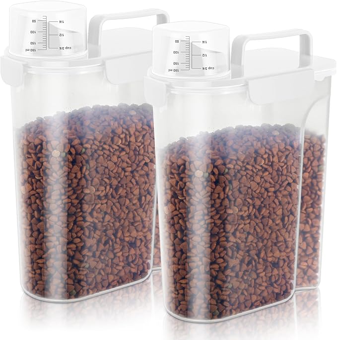 5Lbs Airtight Cat Dog Food Storage Container with Upgraded Large Nozzle BPA-Free, Pet Food Storage Containers for Rice, Grain, Pet Food, Flour, Dog Treat Storage (White x 2, 5L-2pack)