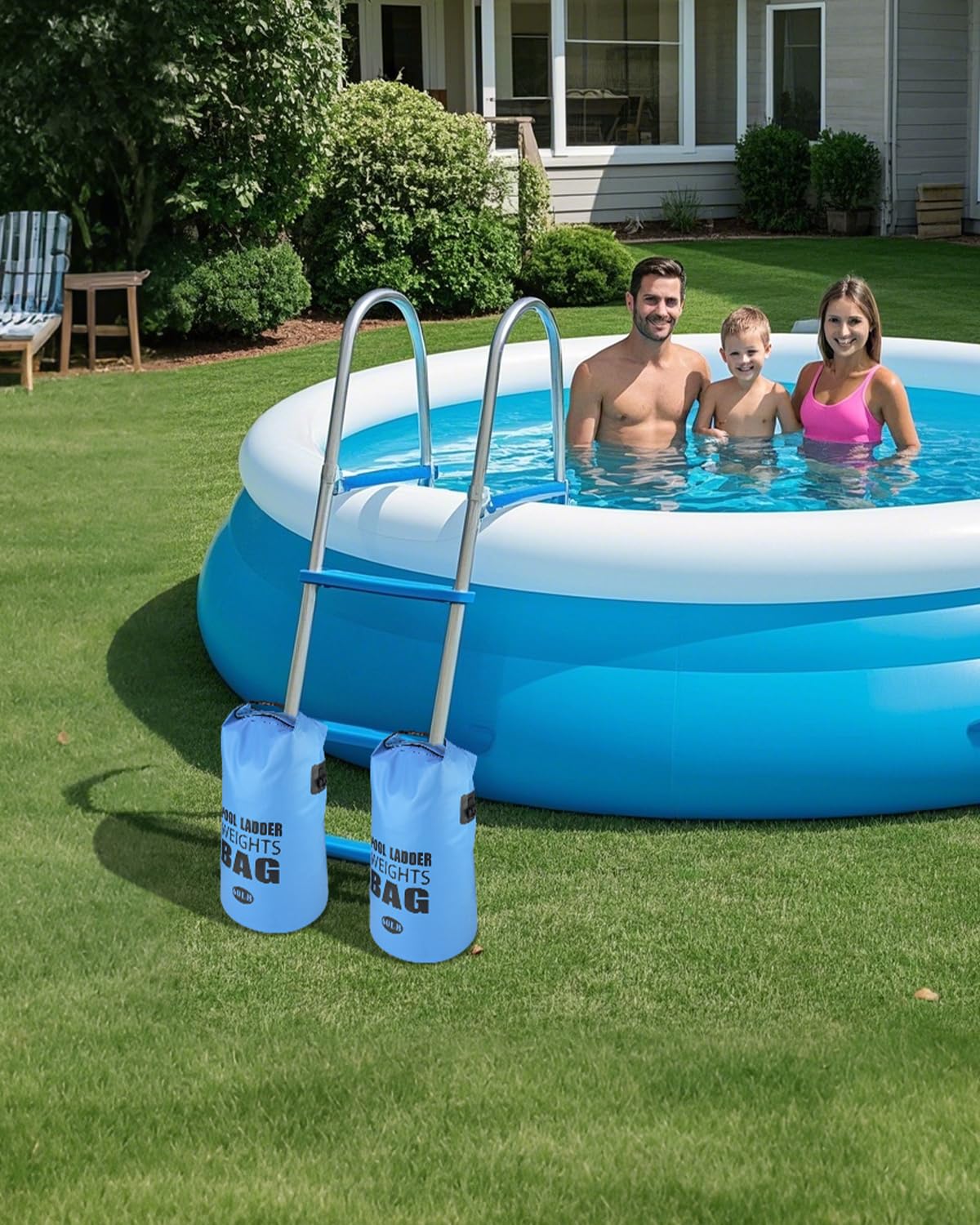Piemow 2 Pack 25L/60LB Pool Ladder Weights - 500D PVC Waterproof & No Broken Sand Bag with Handle, Above Ground Pool Accessories for Stairs Stabilizing