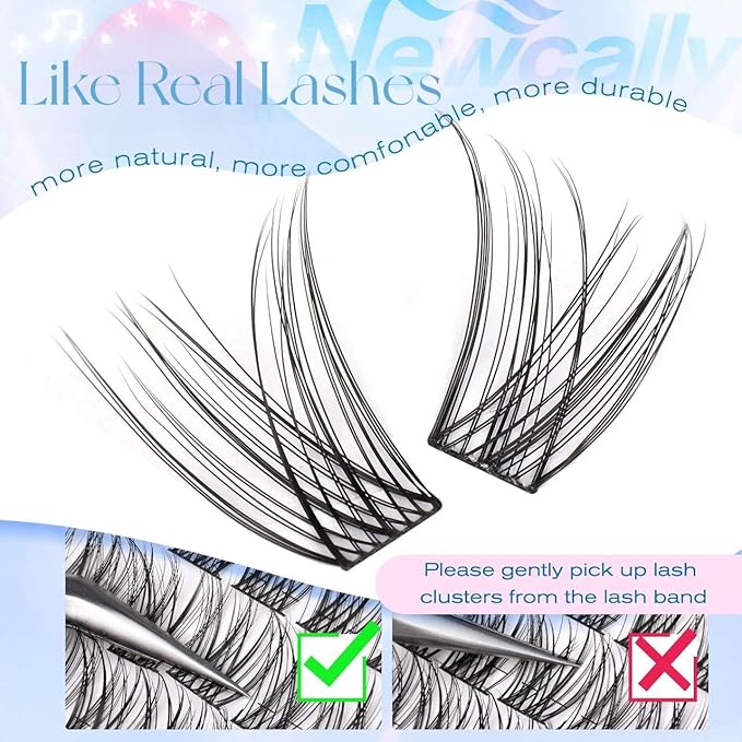 Cluster Eyelash Extensions Kit Lash Clusters Kit Natural Wispy Individual Lashes Kit C-curly DIY Lash Extension Kit 10-16MM Eyelash Clusters Kit with Lash Remover by Newcally