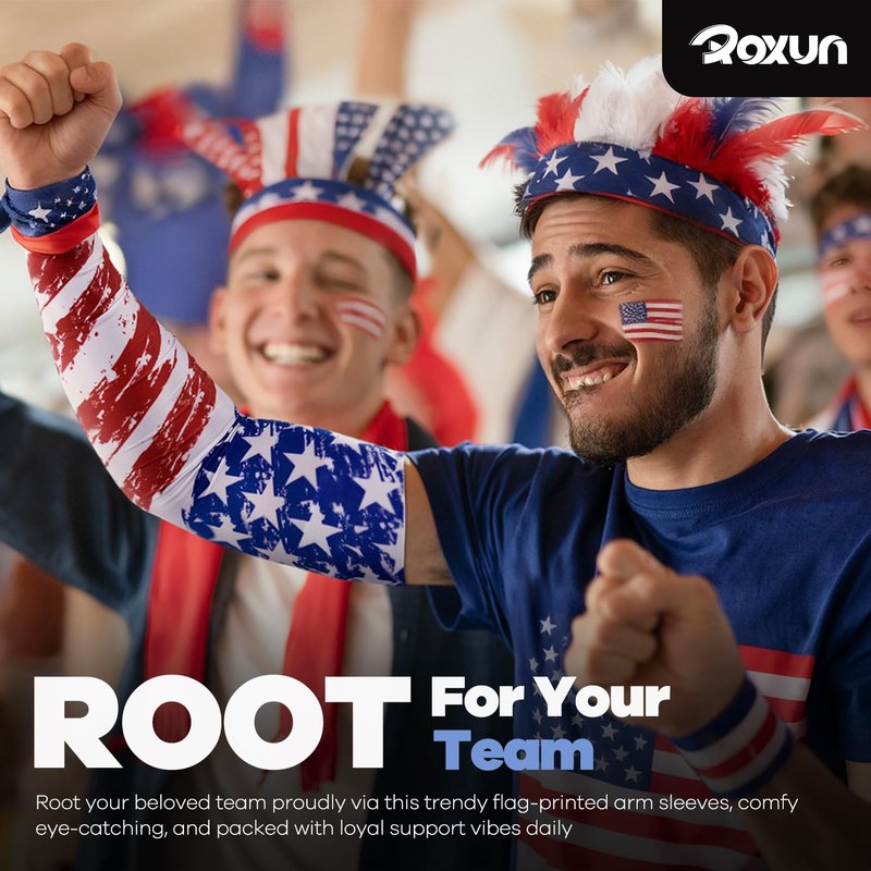 ROXUN 2 Pairs Flag Arm Sleeves Cooling UV Protection for Men Women Soccer Football Sports
