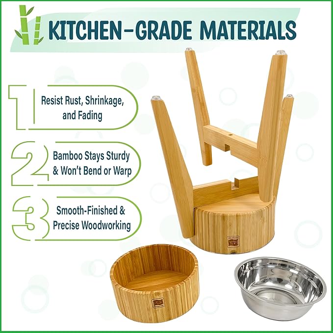Elevated Dog Bowls for Large Breed - (15-Inch High) Raised Food/Water Bowl with Stand - Bamboo-Steel, Dry/Wet Food Suitable