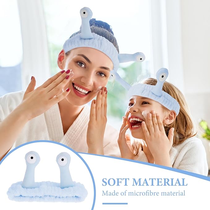 Face Wash Headband, Palm and Snail Spa Hair Bands Makeup Headbands Women Cartoon Cute Coral Fleece Elastic Headband Creative Hair Accessories for Washing Face Shower Sports (Blue)