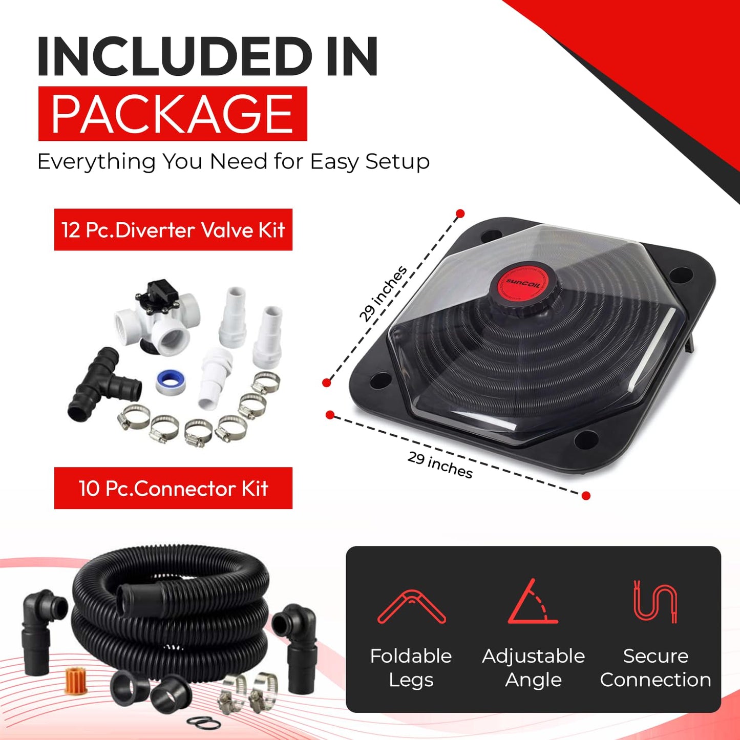 Solar Pool Heater Dome – Black SunCOIL for Above Ground & Intex Pools – Free Connection & Diverter Valve Kit – Fast & Efficient Sun-Powered Heating – 5-Year Warranty