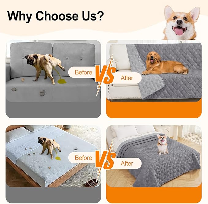 Smiry Reversible Waterproof Couch Covers for Sofa, Washable Dogs Pet Couch Covers for 3 Cushion Sofa Pet Friendly, Water Resistant Furniture Protector Slipcover, Geometric (40"x50", Grey/Light Grey)