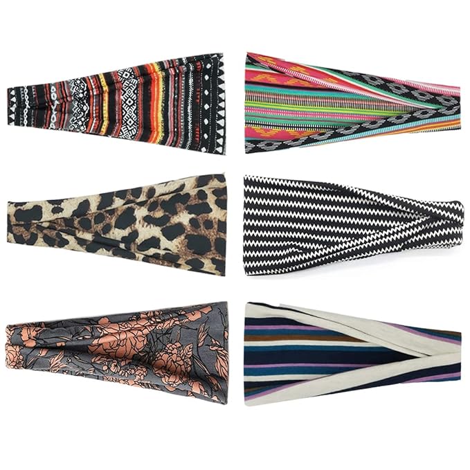 YONUF Boho Headbands For Women Fashion Wide Headband Yoga Workout Head Bands Hair Accessories Band 6 Pack
