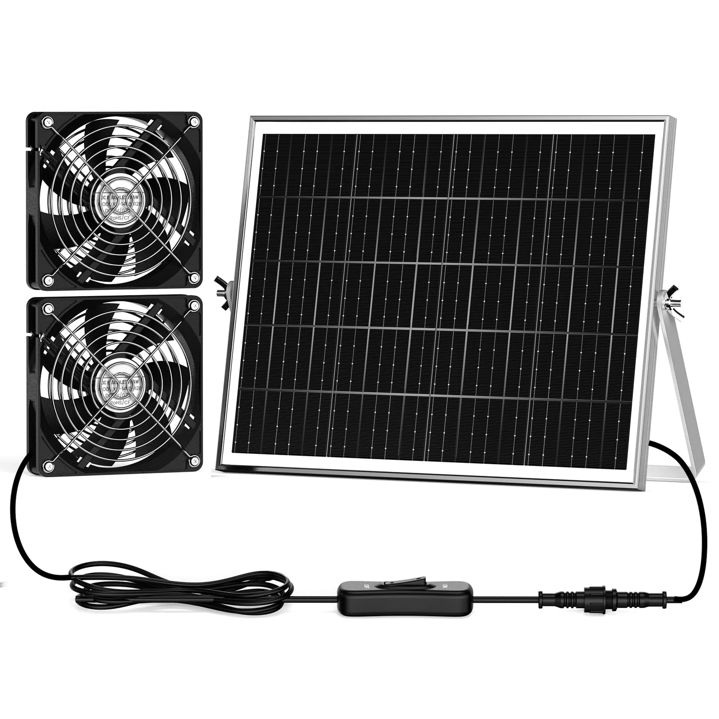 pqins 5.5'' Solar Greenhouse Fan 2 Kit, 30W Solar Powered Exhaust and Intake Chicken Coop Fan, Strong Airflow & Waterproof, 16.5 ft Cord, for Outdoor Shed Doghouse Air Circulation and Ventilation