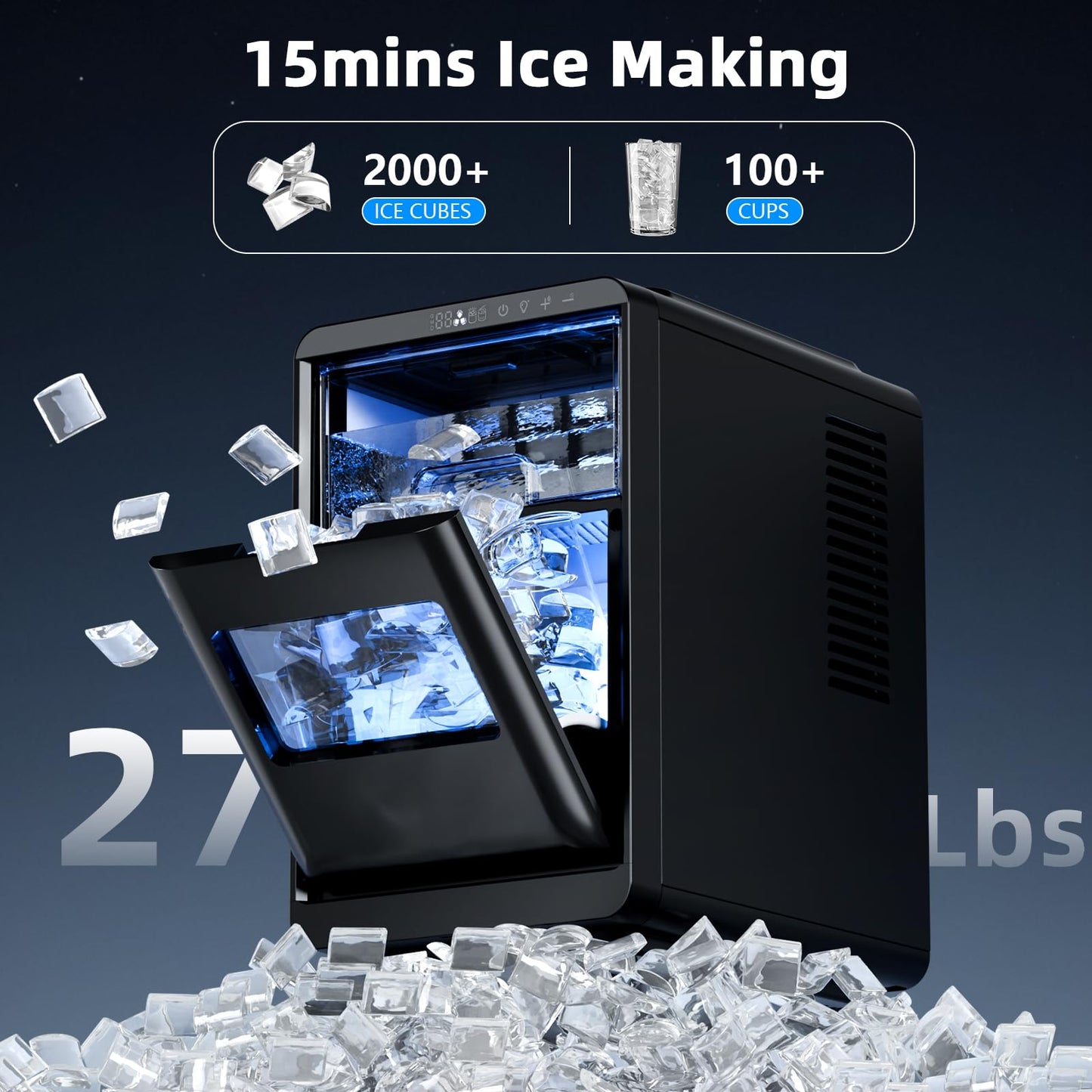 Antarctic Star Crescent Ice Maker, Slow-Melting Countertop Ice Maker, 27 Lbs/24H, 16Pcs in 15Mins, Self-Cleaning,24-Hour Timer, for Home/Kitchen/Office/Party