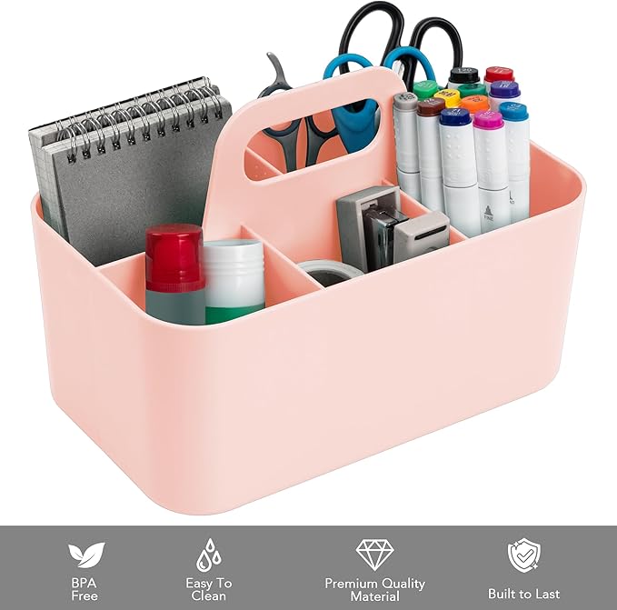 Tiawudi Multipurpose Caddy Organizer, Plastic Caddy with Handle, Stackable Desk Organizer for Stationery, Marker and Pencil, Office Supplies Organizer, Dorm Caddy