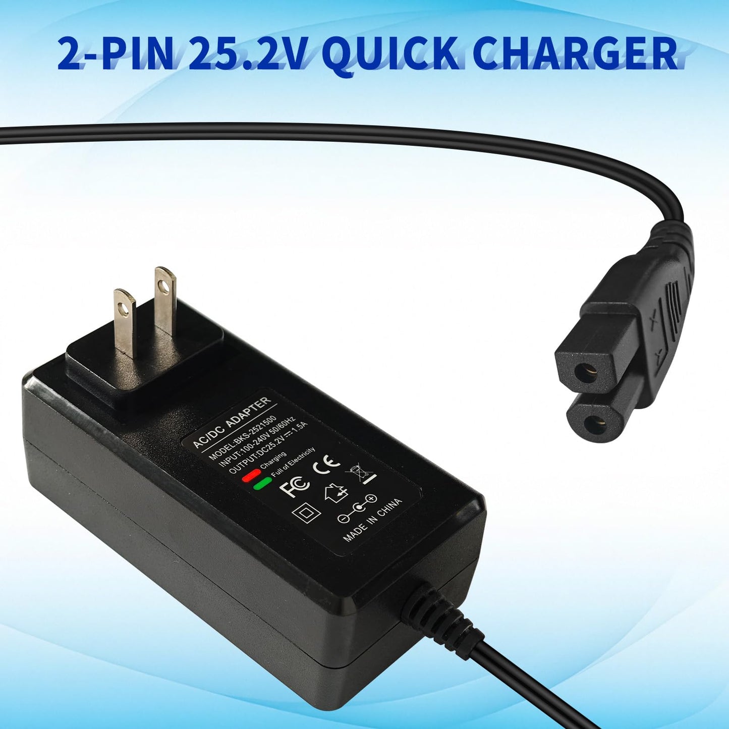 for Wybot Cordless Pool Vacuum Plug 25.2V Quick Charger Compatible with Wybot C1 C2 C2B OS7010C Li-Ion Battery Robotic Pool Cleaner Adapter Power Supply
