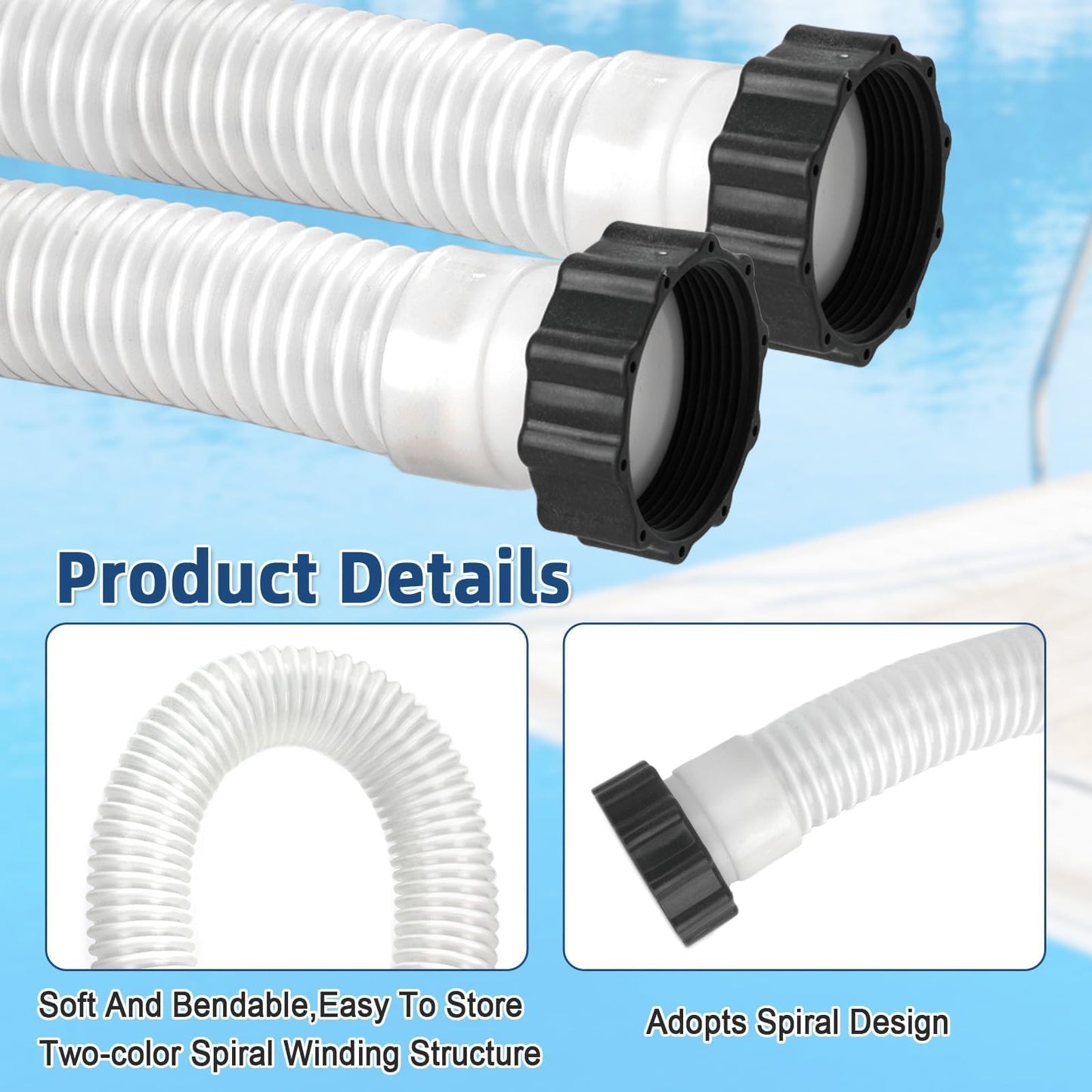 Conderyang 24inch 1 1/2" Pool Sand Filter Pump Hose For Above Ground Pool 2ft 1.6 Inch Eva Pool Sand Pump Replacement Hose For Saltwater Systems And Sand Filters (White)
