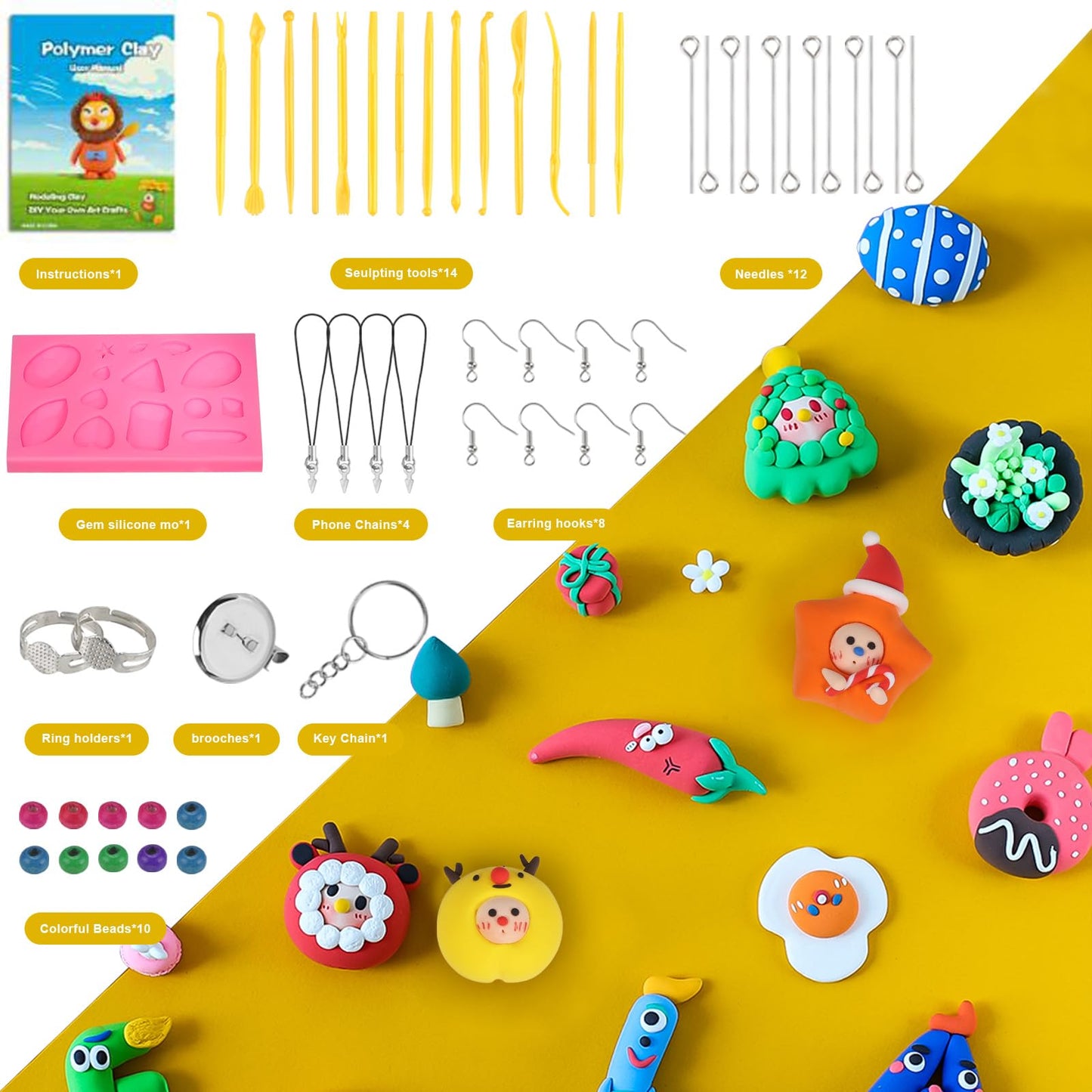 CiaraQ Polymer Clay Starter kit, Oven Bake Modeling Clay with Sculpting Tools, 60 Colors, 3.24 lb
