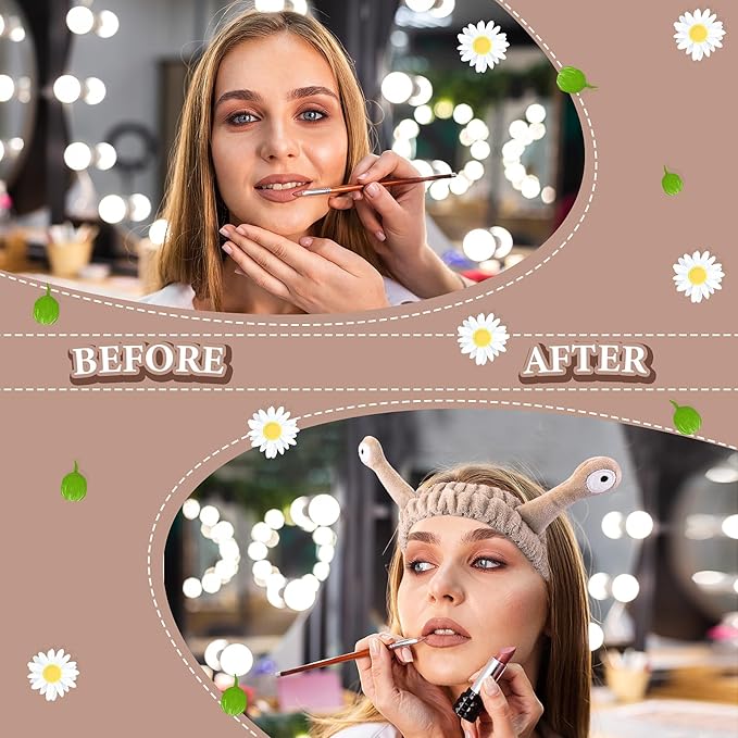 Face Wash Headband, Palm and Snail Spa Hair Bands Makeup Headbands Women Cartoon Cute Coral Fleece Elastic Headband Creative Hair Accessories for Washing Face Shower Sports (Khaki)