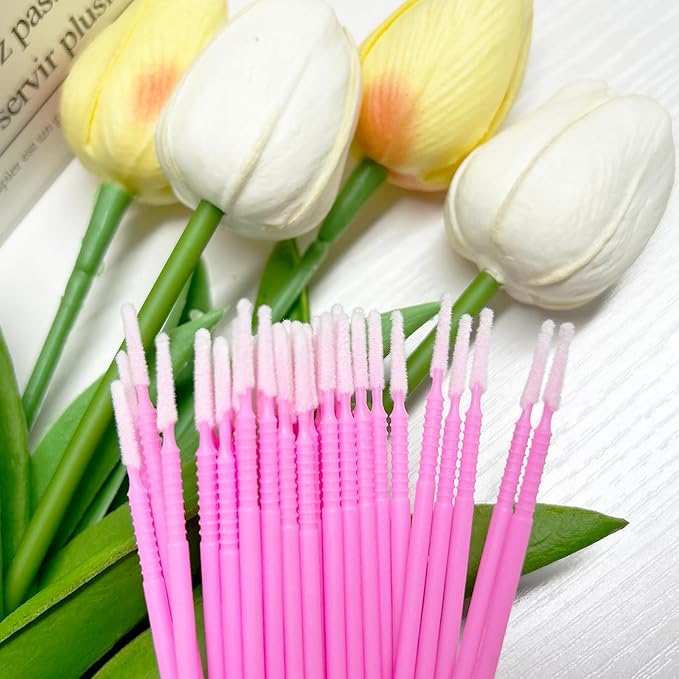 i-Laesh 200 pcs Micro Brushes - Microswabs for Eyelash Extensions - Applicators Brush for Lash Mascara Wand, Eye Dental Lashes, Eyebrow, and Personal Care - Pink (Replacement - Pro Grip)