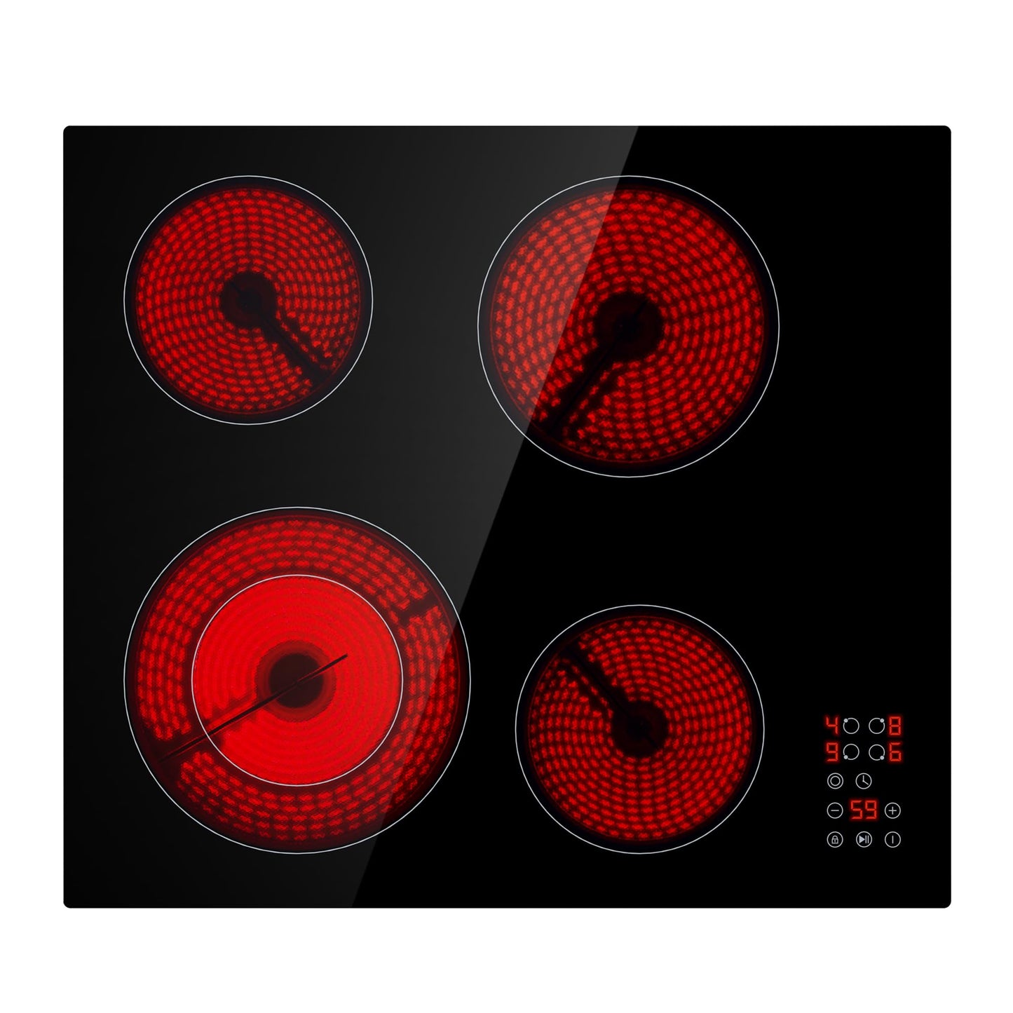 Empava 24 Inch Electric Cooktop, 4 Burners with Dual-Ring Zone, Timer, Child Lock, Stop & Go, Built-in Ceramic Glass, 208~240V Hardwired