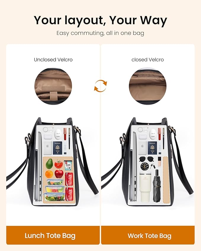 LOVEVOOK Lunch Tote Bag for Women, 15.6 Inch Laptop Work Bag with Insulated Lunch Compartment, Large Capacity Computer Handbag with Cup Holder for Business, Nurse, Teacher, Mommy
