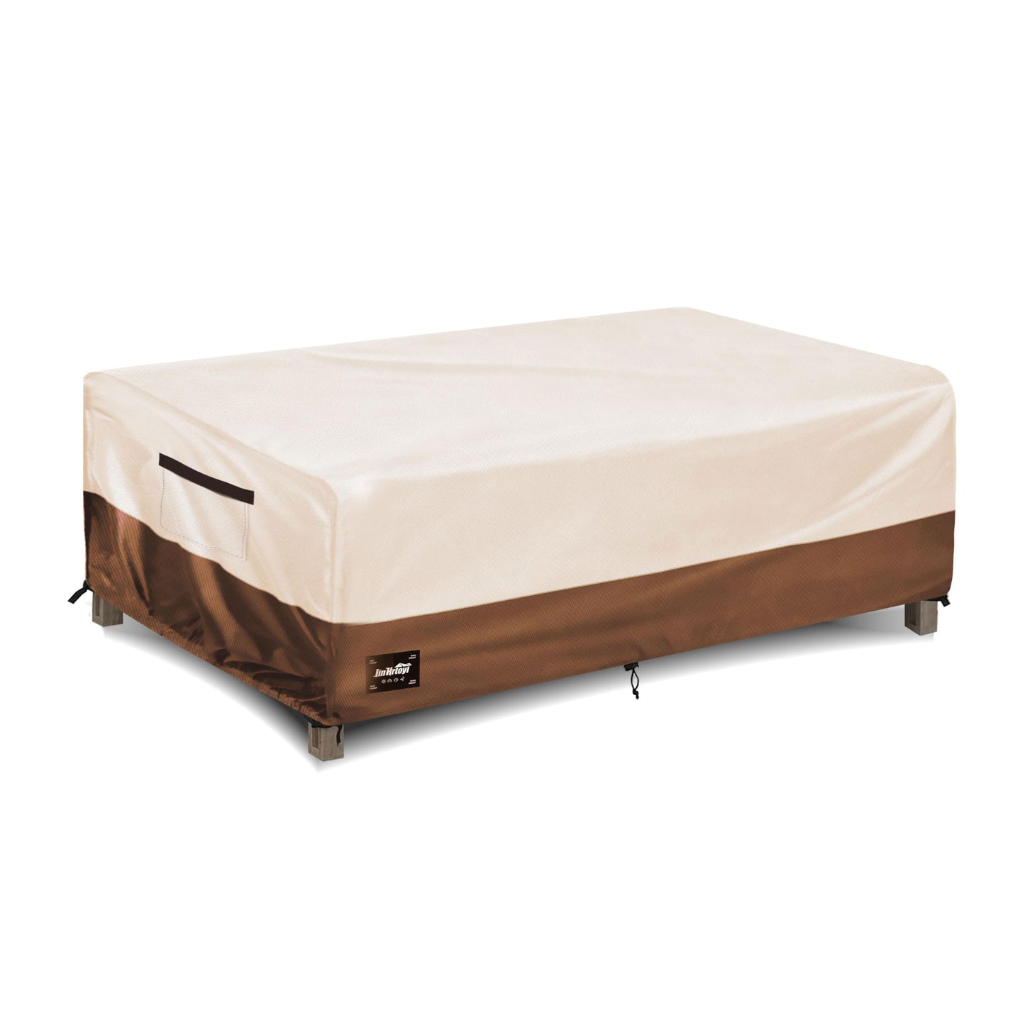 JinHrtoyi Patio Coffee Table Cover,36Wx24Dx16H Inches 100% Waterproof Heavy Duty Outdoor Rectangular Side Table Cover,Beige&Brown Modern Style Outdoor Furniture Covers