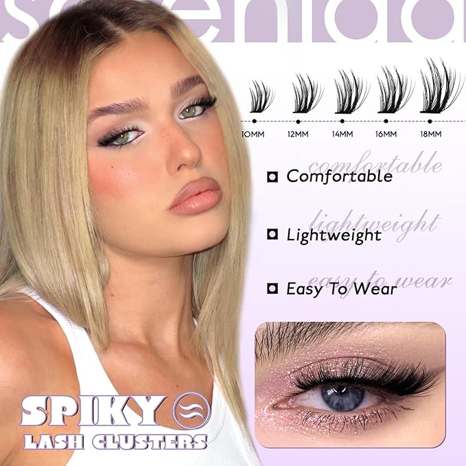 Fluff Lash Clusters Kit 60D Spiky Fluff Lash Cluster 10-18mm Volume Eyelash Clusters D Curvature Cluster Eyelash Extensions 3D Wispy Lash Clusters DIY Lash Extension Kit Lash Bond and Seal&Tweezers
