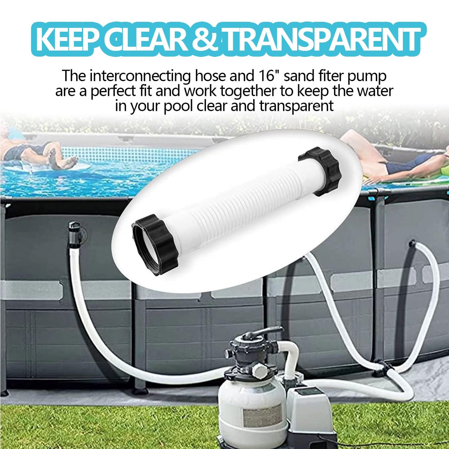 2-Pack 1.5-Inch Diameter Pool Hoses, 59-Inch Replacement Hoses Compatible with Above Ground Pool Pumps, Fits 1500 to 2500 GPH Filter Pumps, Sand & Saltwater System