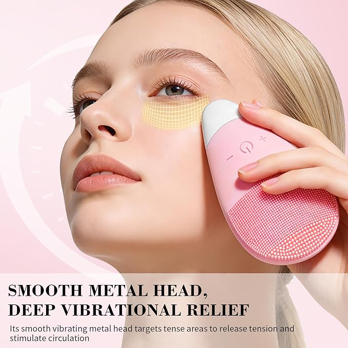 Facial Cleansing Brush, Rechargeable Silicone Face Scrubber with 5 Cleansing Modes, Portable Vibrating Exfoliator Scrubber for Deep Cleaning, Waterproof Face Brush for Women(Pink)