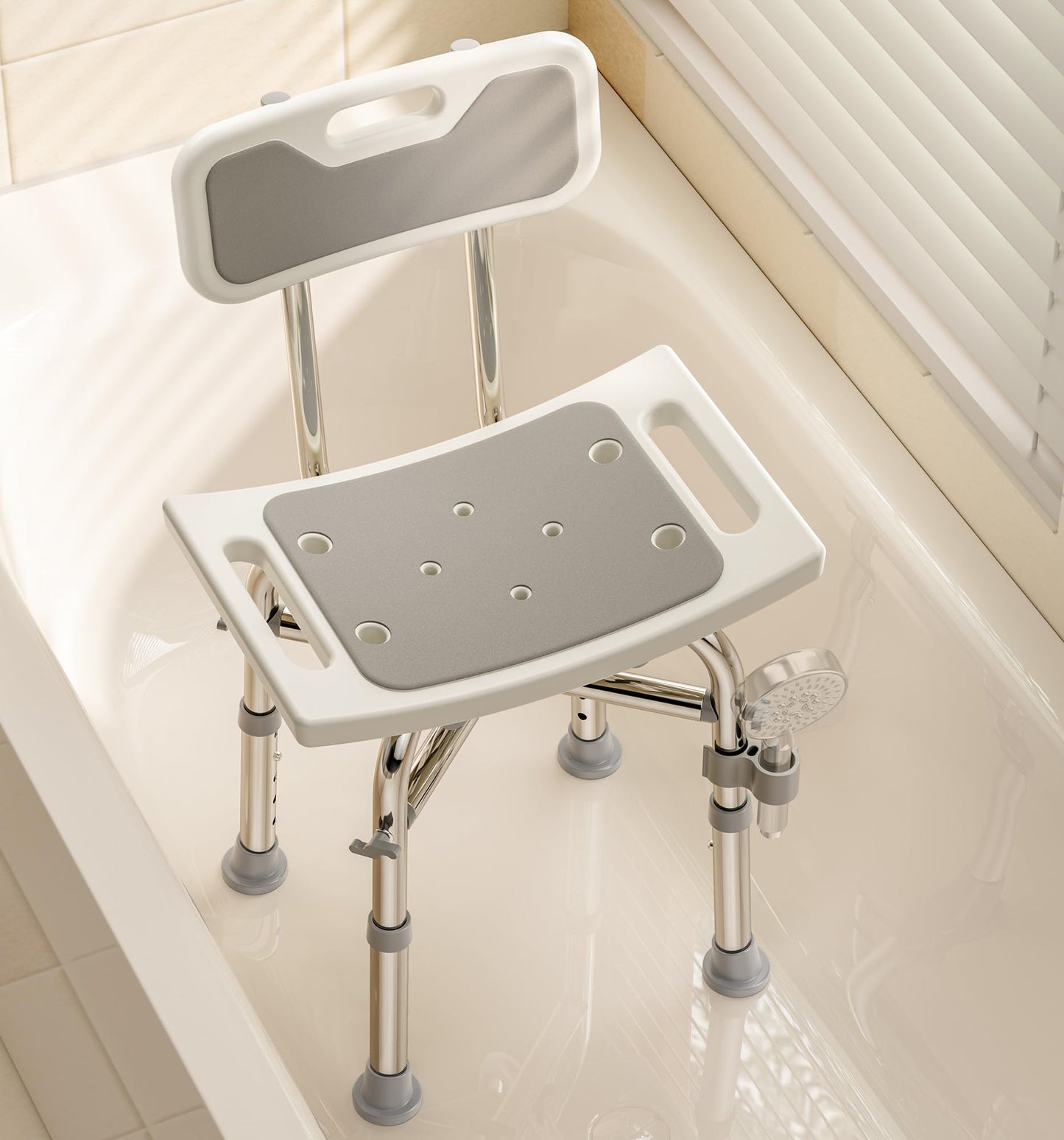 Bluelog Shower Chair with Back for Elderly and Disabled, Shower Seat Bench Stool, Adjustable Height, 350 lbs Capacity, Rectangular