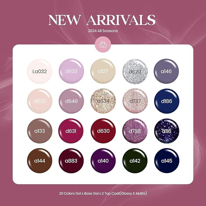 beetles Gel Polish Set 20 Colors Neutral Shimmer Red Nude Brown Gel Nail Polish Kit with Base Coat Matte Glossy Top Coat Soak off Uv Lamp Manicure Set Gift for Women Sophisticated Charm
