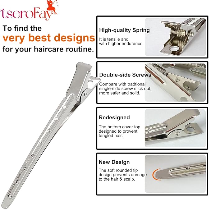 RENEWED Metal Silver Duck Billed Clips: 24Pcs Long Hair Sectioning and Curl Clips for Women with Case