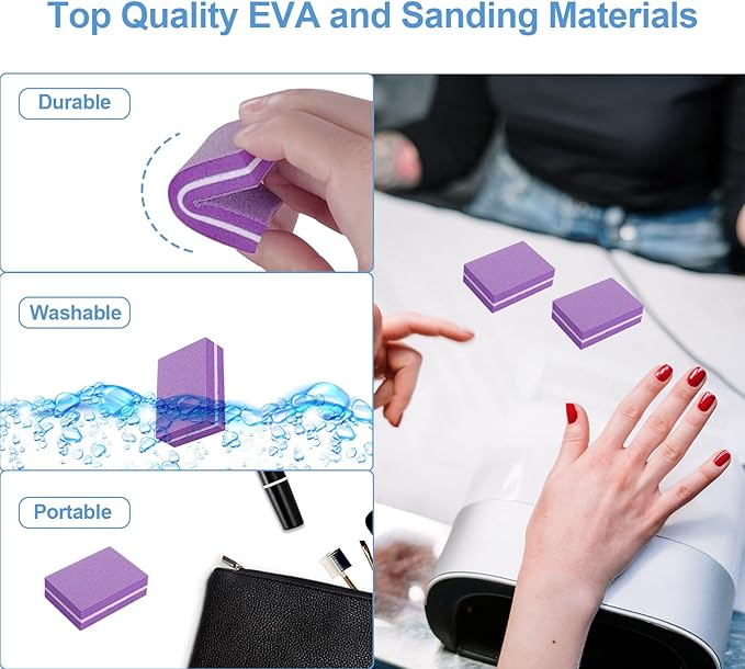 Nail Buffers (50 Pack), Mini Buffer Block Nail File for Acrylic Nails and Natural Nails, 100/180 Grit Nail Buffer Block Bulk Buffing Blocks for Nail Buff Professional Manicure File Blocks Set Purple