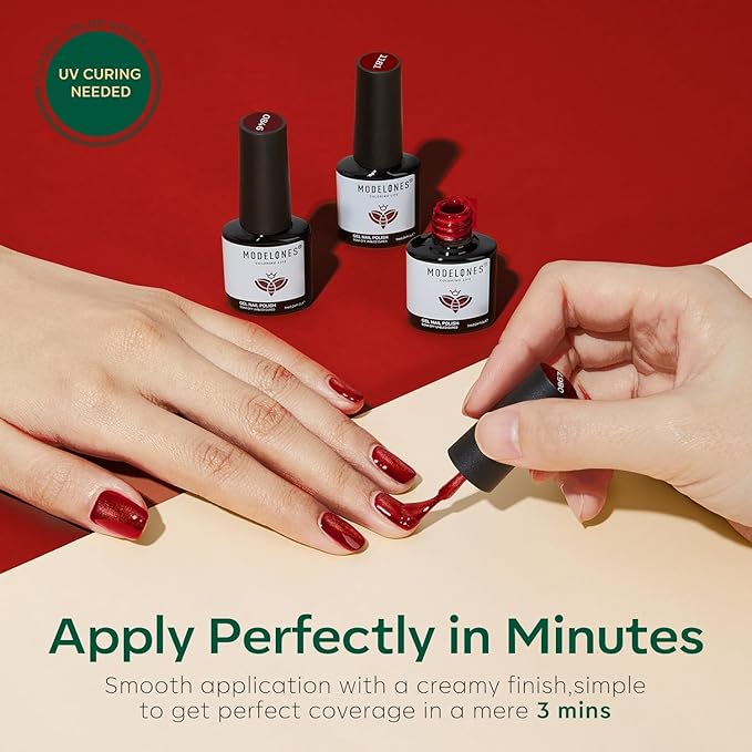 modelones Gel Nail Polish Set, 6 ColorsSparkle Dark Green Red Silver Champagne Rose Gold Glitter Gel Polish Kit New Year Soak Off Nail Art Manicure Salon DIY Home Gift