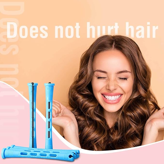 WILLBOND 60 Pcs Perm Rods for Long Hair Plastic Curl Rods Cold Wave Irons Curling Roller for Hair Styling Hairdressing Tools(0.35 Inch,Blue)