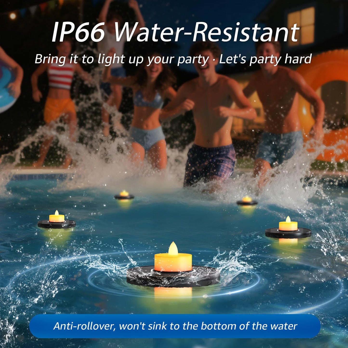 GGNOO Solar Floating Pool Lights, 5-Pack Solar-Powered Float Candles Lamps Tea Light for Pond Party Garden Backyard Outdoor Decor