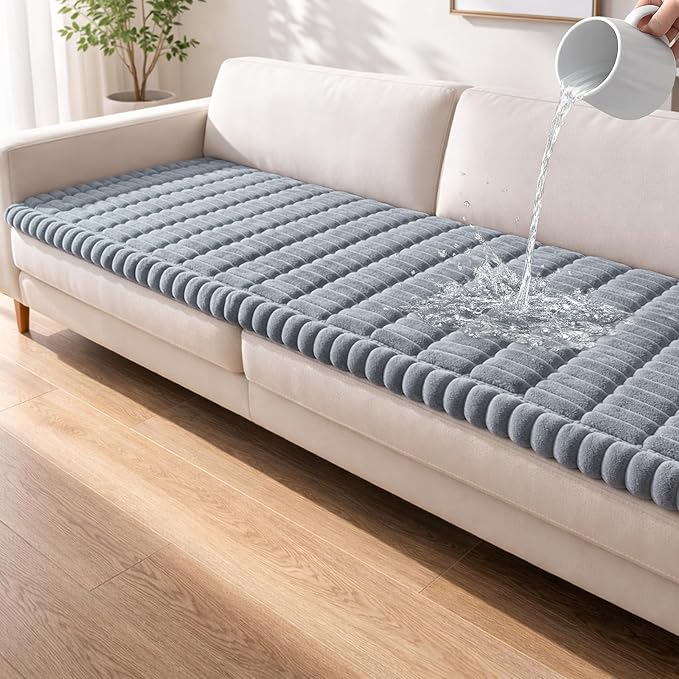 Waterproof Couch Cover for Dogs Washable,Non Slip Fuzzy Durable Couch Covers for 3 Cushion Sofa Pet Friendly Sofa Cover Dog Thick Soft Slipcovers Protector Couches Mat Bed (Light Grey, 27.6" x 82.7")