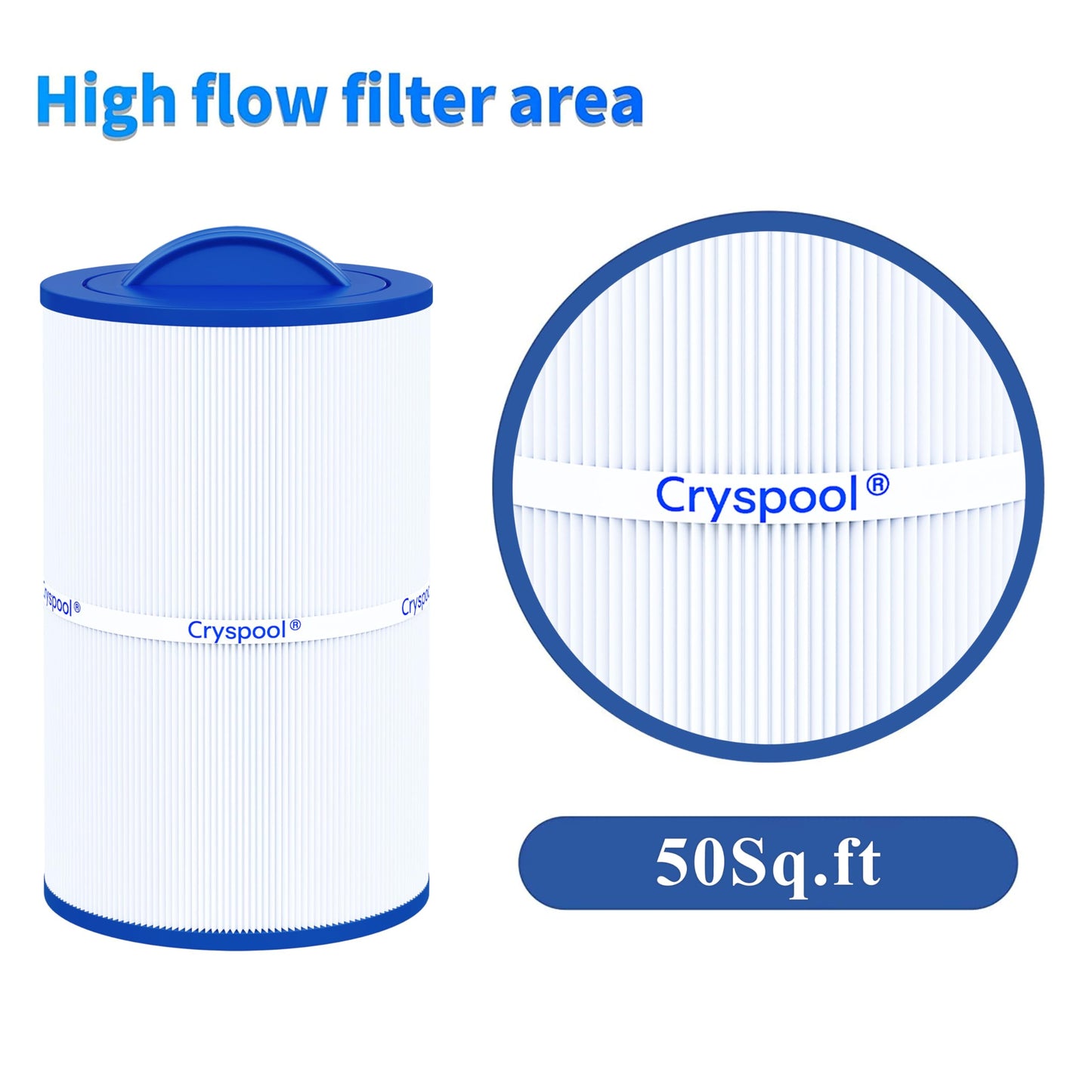 Cryspool® 07022 Filter Compatible with Caldera 50, Caldera Spas, C-7350, 1019401, 73532, PCD50N, FC-3963, 50 Sq. Ft Spa Filter Cartridge, 1 Pack