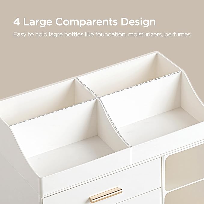 HBlife Makeup Organizer Countertop with Brush Holder,Large Bathroom Counter Organizer with Drawers,Skincare Organizers for Vanity,Plastic Dresser Organizer Storage Gift for Women Girl Mom,All White