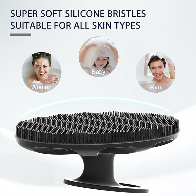 BEAUTAIL Silicone Body Scrubber Shower Bath Wash Brush Gentle Exfoliating Scrub Cleansing Loofah for Women Men Baby Sensitive Skin, Easy to Clean, Lather Nicely, More Hygienic, 1 Pack, Black