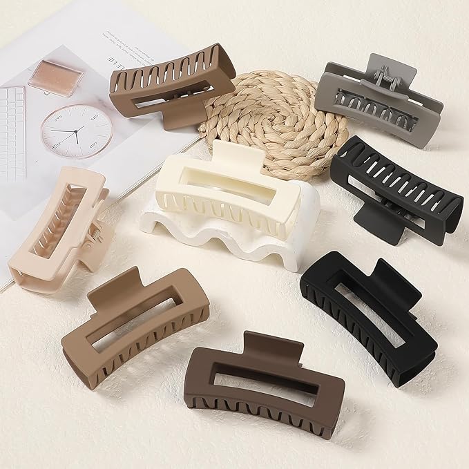 8 Pcs Large Hair Claw Clips, 4.1 Inch Non-slip Big Square Matte Hair Claws for Women, Strong Hold Banana Clip for Thick Thin Hair(Coffee)