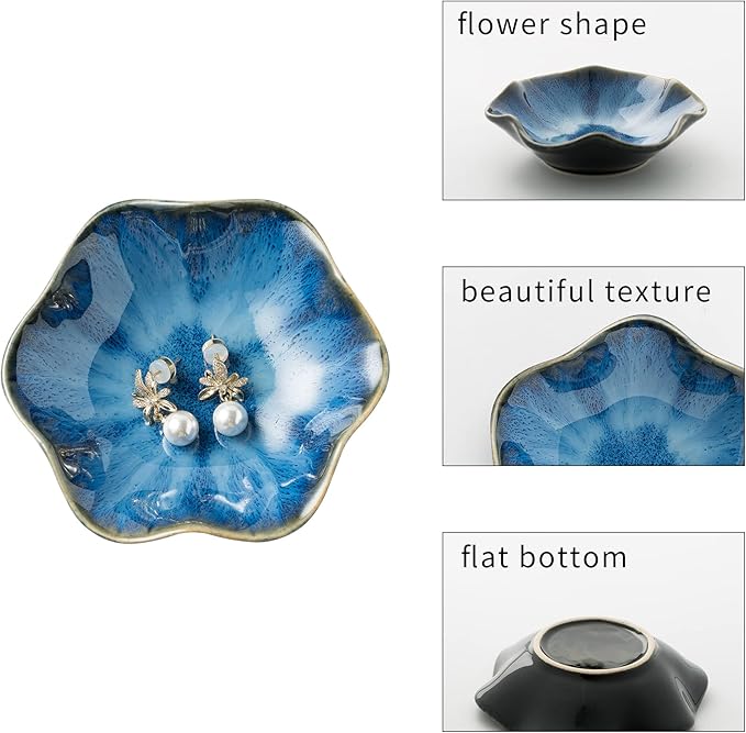 Jewelry Dish Tray, Ring Dish, Ceramic Trinket Tray, Key Bowl, Decorative Plate, for Friends Sisters Daughter Mother (Starry Blue)