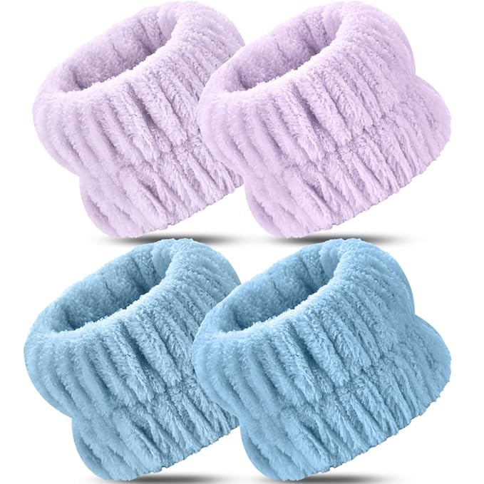 Wrist Bands for Washing Face, 4pcs Spa Face Washing Wristbands, Microfiber Arm Wrist Towels, Absorbent Wash Wristbands for Woman Men, Prevent Water from Spilling Down Your Arms