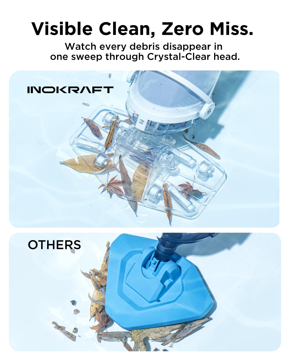 InoKraft Pool Vacuum for Above Ground Pool, Cordless Pool Vacuum for Inground Pools, Rechargeable Pool Cleaner with 18.5 GPM Suction, Above Ground Pool Vacuum with 59” Extendable Pole, Gray