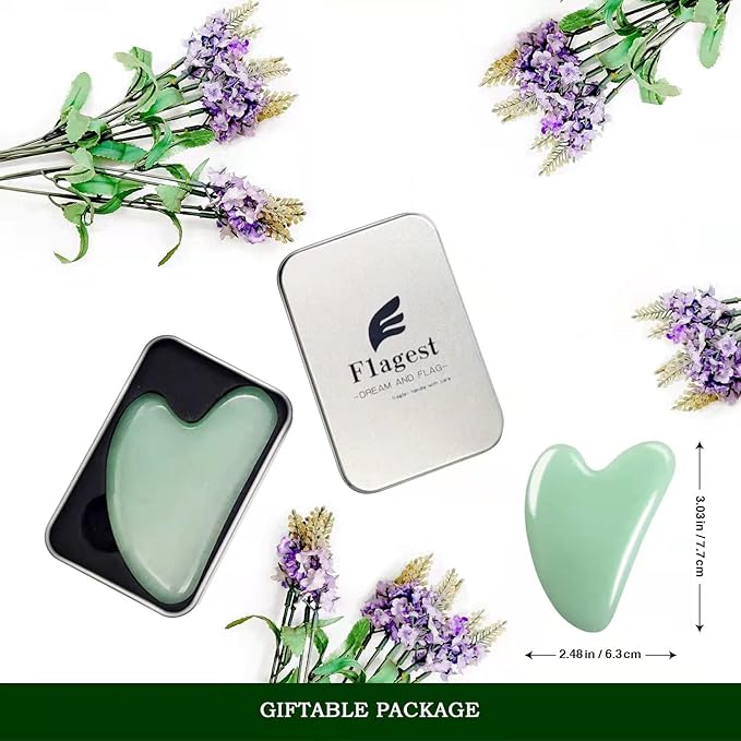 Flagest Gua Sha Facial Tool - Jade Stone Massager for Spa Acupuncture Therapy - Heart Shape Guasha for Face