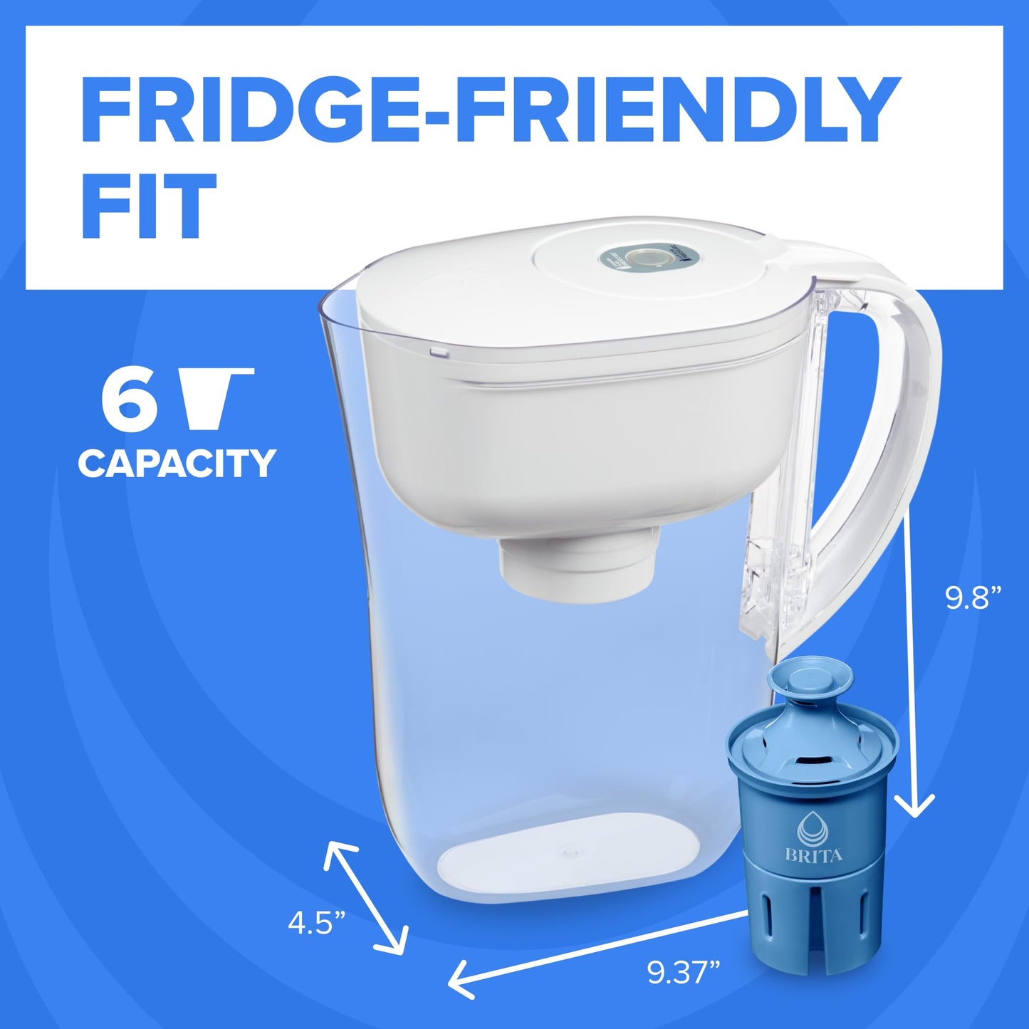 Brita Metro Small 6-Cup Elite Water Filter Pitcher, WQA NSF/ANSI Certified, Reduces 99% of Lead, Microplastics and 30 Contaminants, BPA-Free, Removes Chlorine Taste & Odor, 1 Elite Filter, White