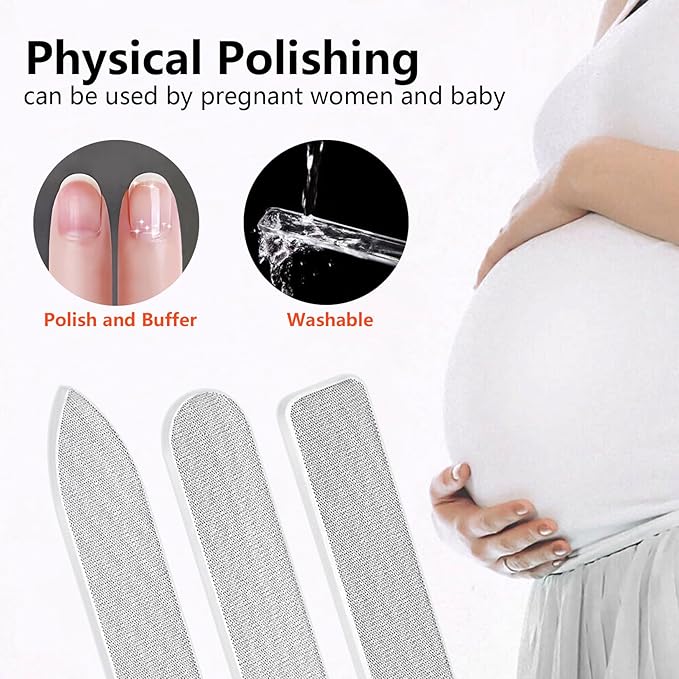 Toenail File for Thick Toenails, 3.6 Inch Stainless Steel Diamond Metal Finger Nail Files for Men and Women, Comes with Glass Polisher Set