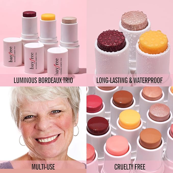 KIMUSE Multi Stick Trio Face Makeup, Cream Blush Stick for Cheeks & Lips, Contour Stick & Highlighter Makeup Sticks for All Skin